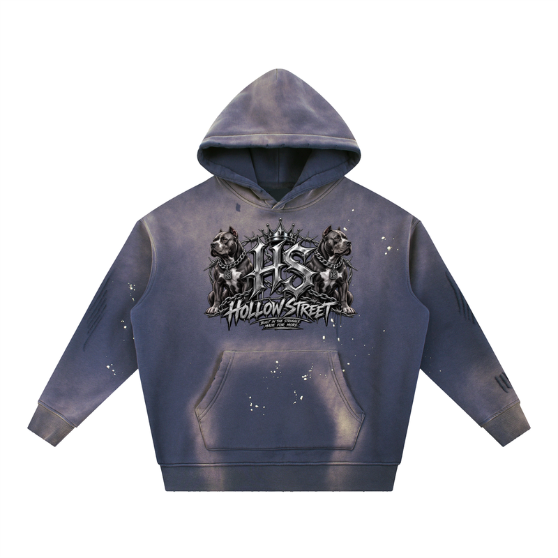 Hollow Street Vintage Washed Frayed Fleece Hoodie