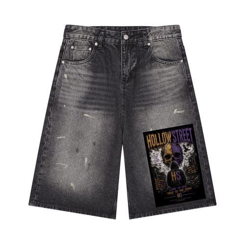 Hollow Street Vintage Wash Wide Leg Denim Shorts