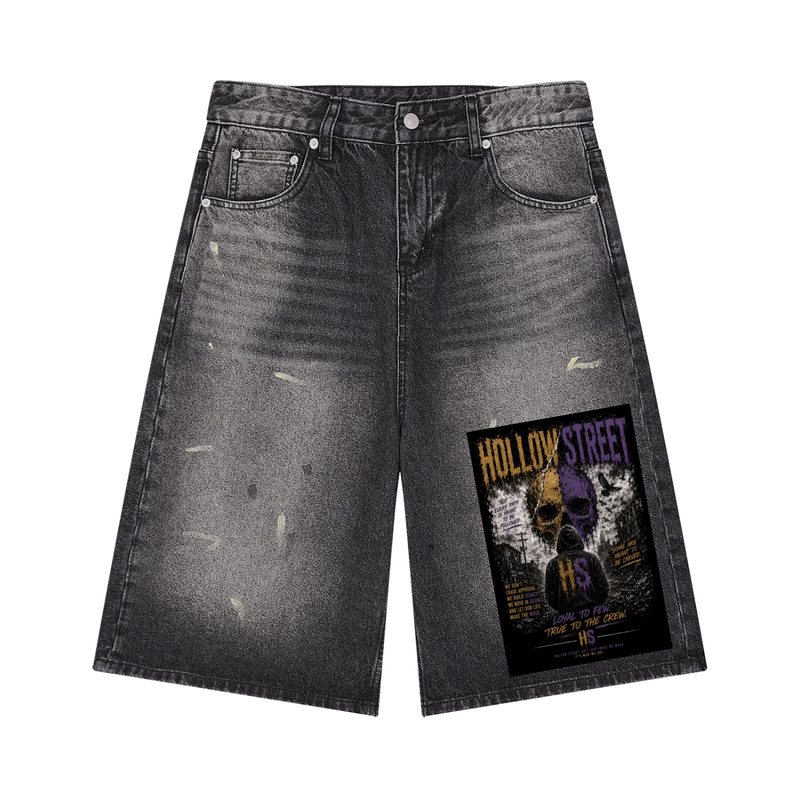 Hollow Street Vintage Wash Wide Leg Denim Shorts