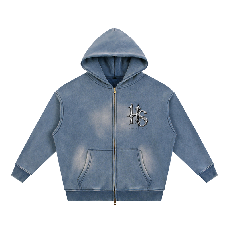Sunfade Two-way Zipper Boxy Fleece Hoodie