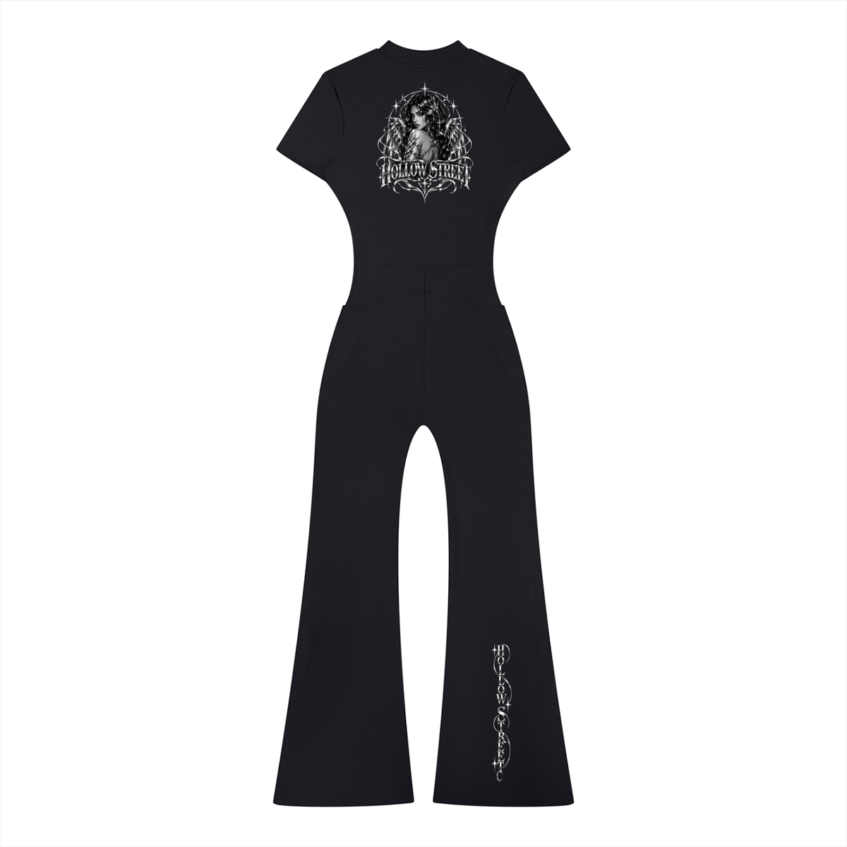 HOLLOW STREET Tight Flared Leg Quarter-Zip Jumpsuit