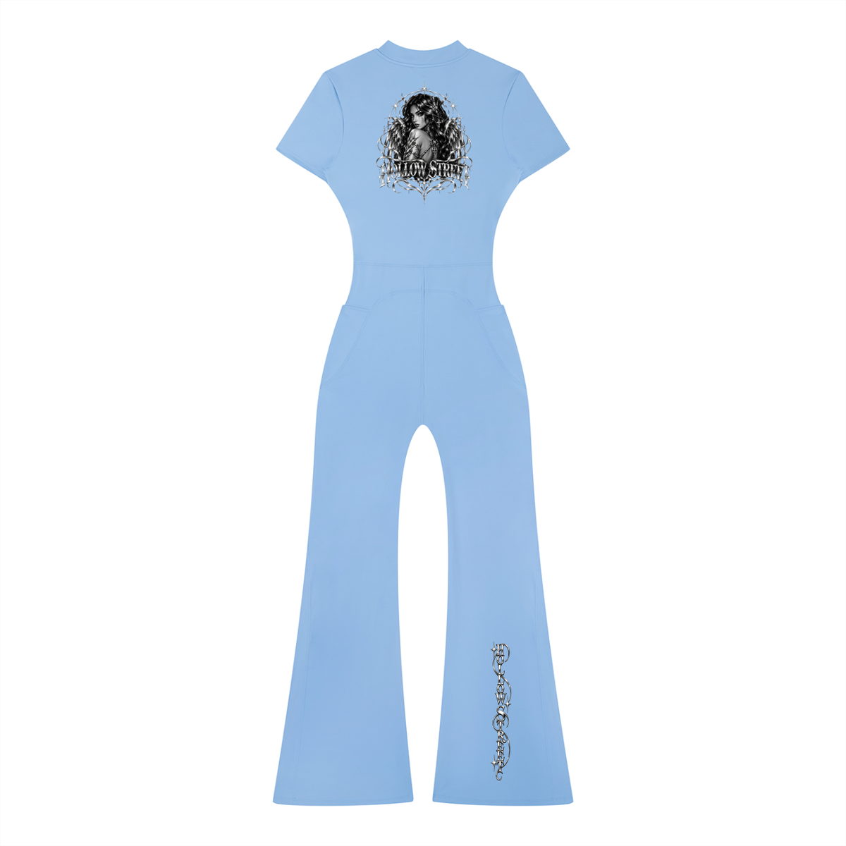 HOLLOW STREET Tight Flared Leg Quarter-Zip Jumpsuit