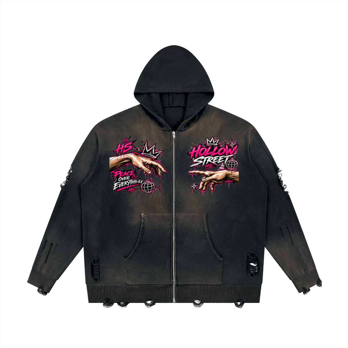 hollowstreet  Distressed Full Zip Sweater