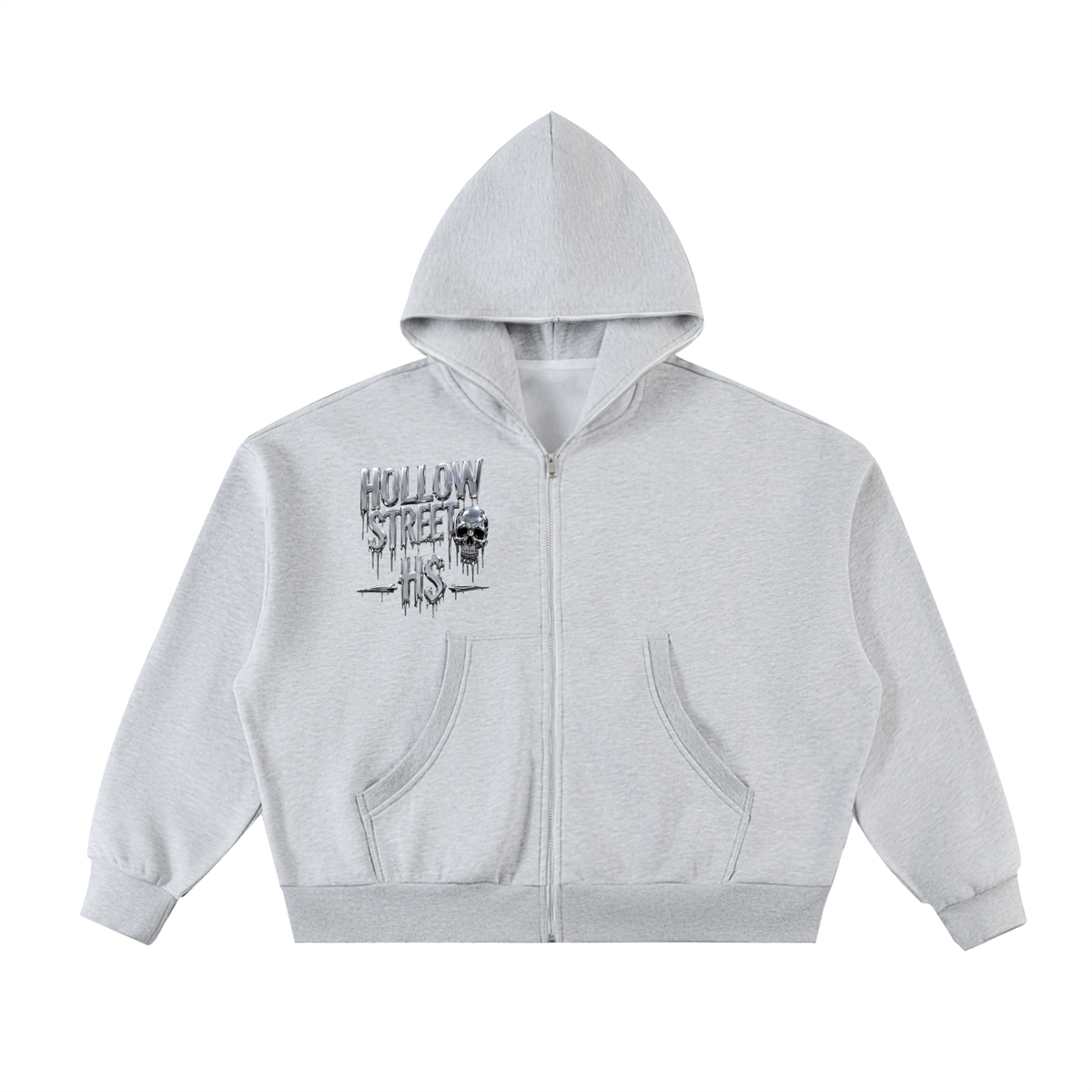 Hollow Street Men's Full-Zip Boxy Fleece Hoodie – Heavyweight 350g, Drop Shoulder, S–2XL