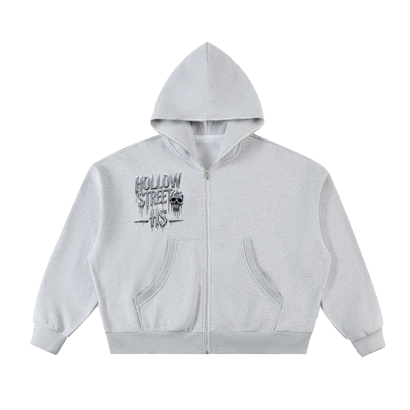Fleeced Full-Zip Boxy Hoodie