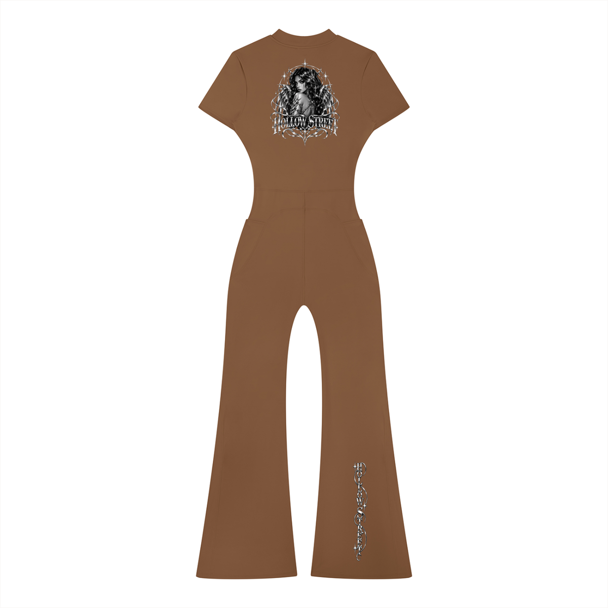 HOLLOW STREET Tight Flared Leg Quarter-Zip Jumpsuit