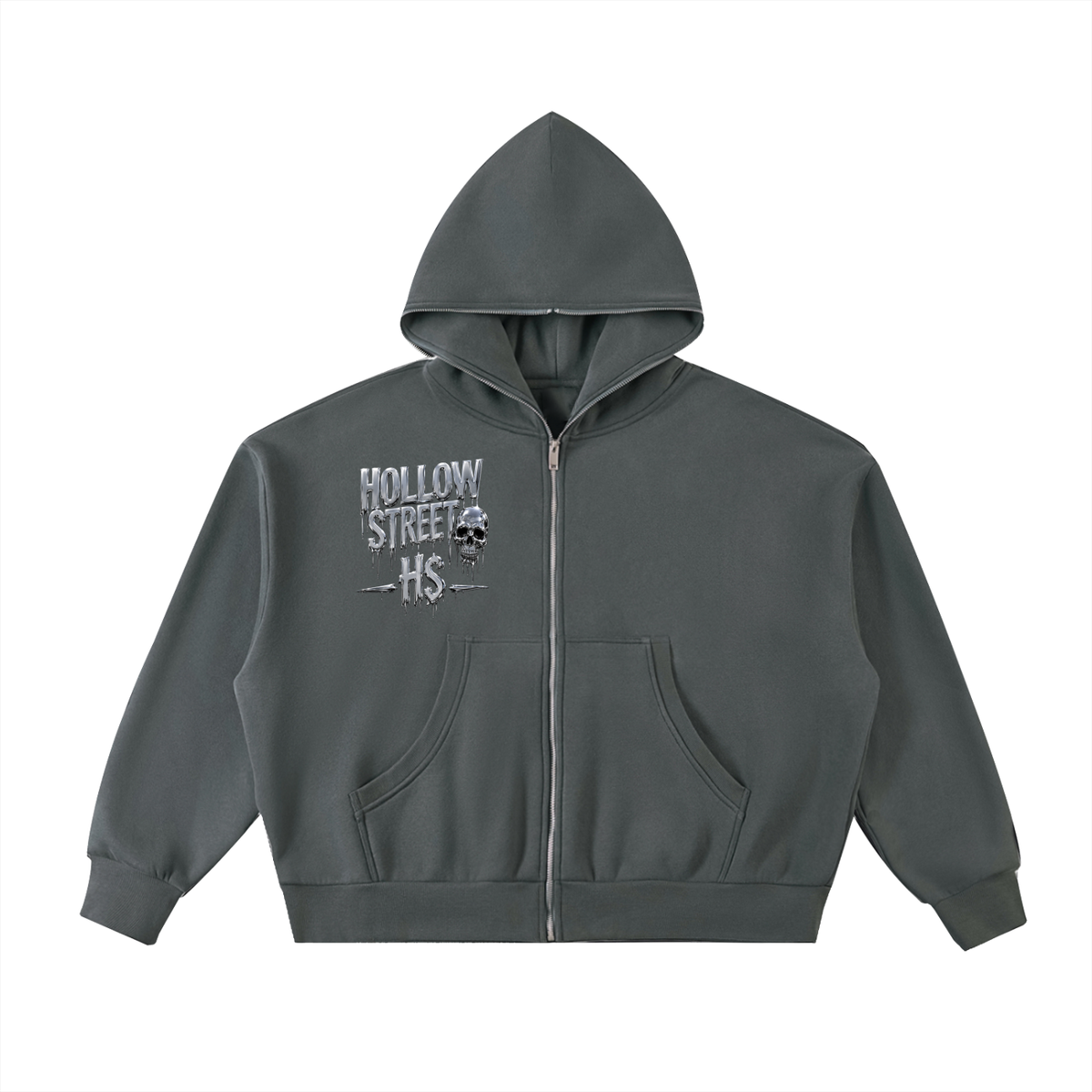 Hollow Street Men's Full-Zip Boxy Fleece Hoodie – Heavyweight 350g, Drop Shoulder, S–2XL