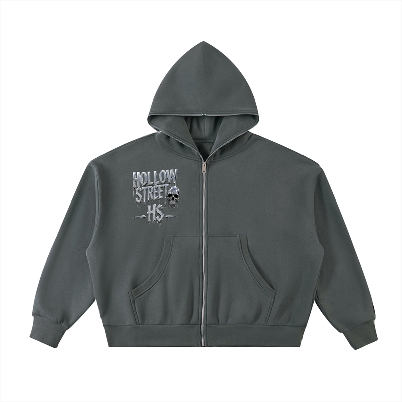 Fleeced Full-Zip Boxy Hoodie
