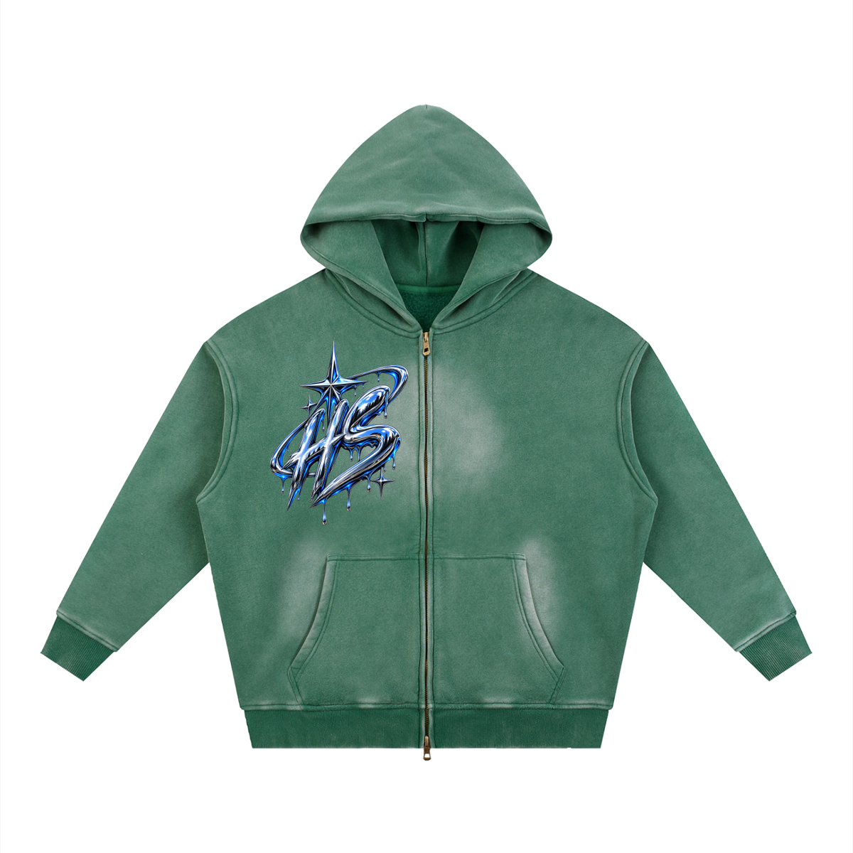 Hollow Street Two-way Zipper Boxy Fleece Hoodie