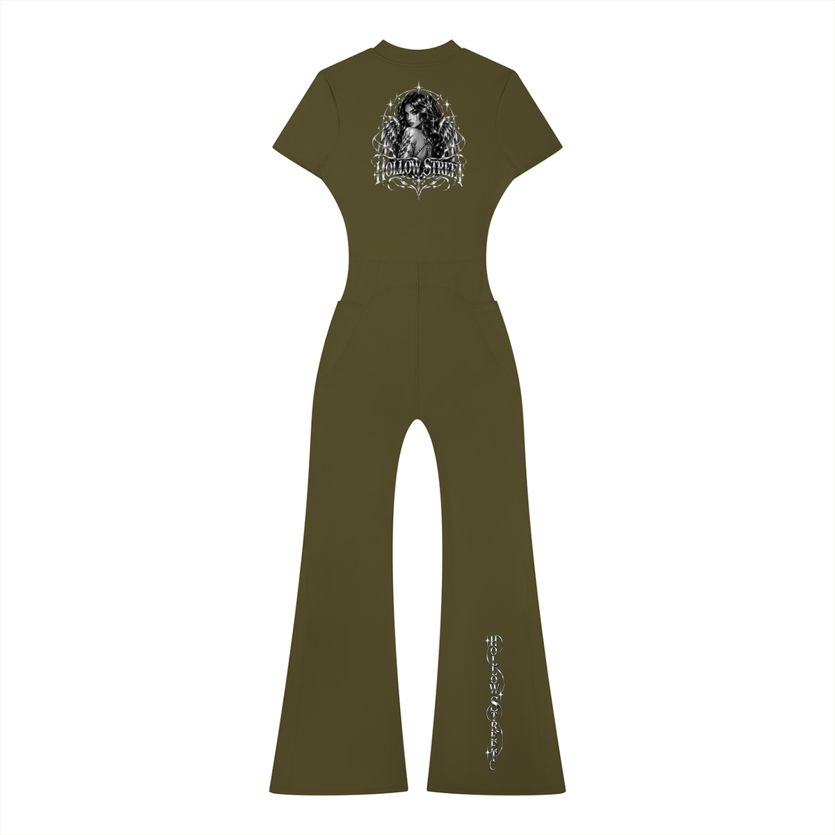 HOLLOW STREET Tight Flared Leg Quarter-Zip Jumpsuit