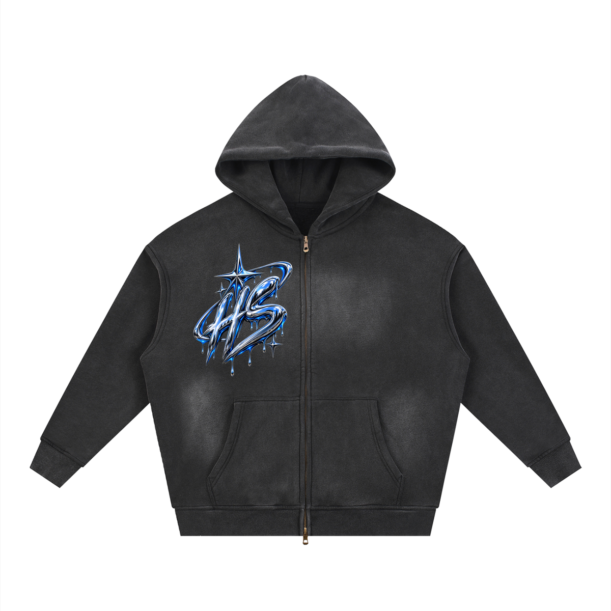 Hollow Street Two-way Zipper Boxy Fleece Hoodie