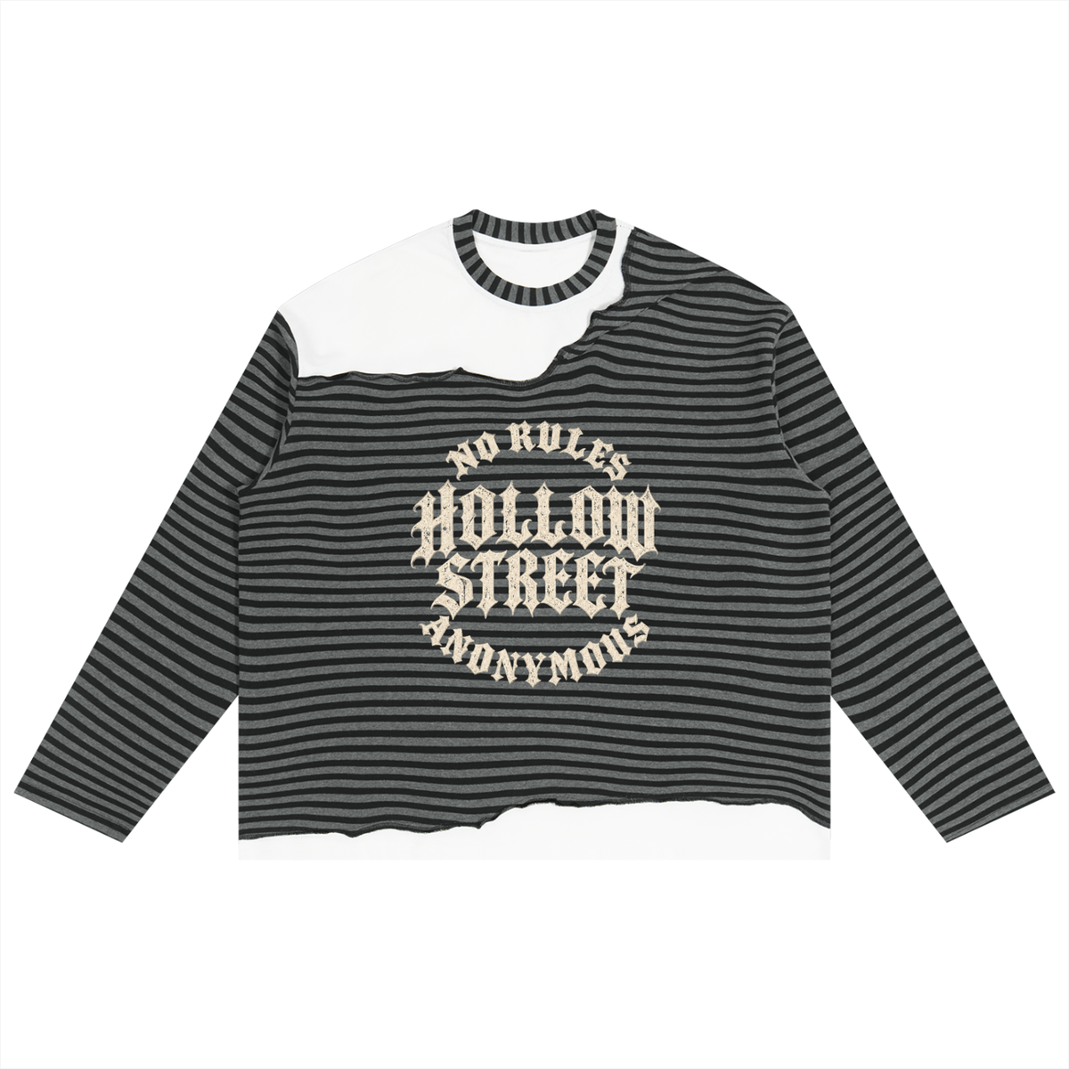 HOLLOW STREET Striped Panel Boxy Long Sleeve T-Shirt