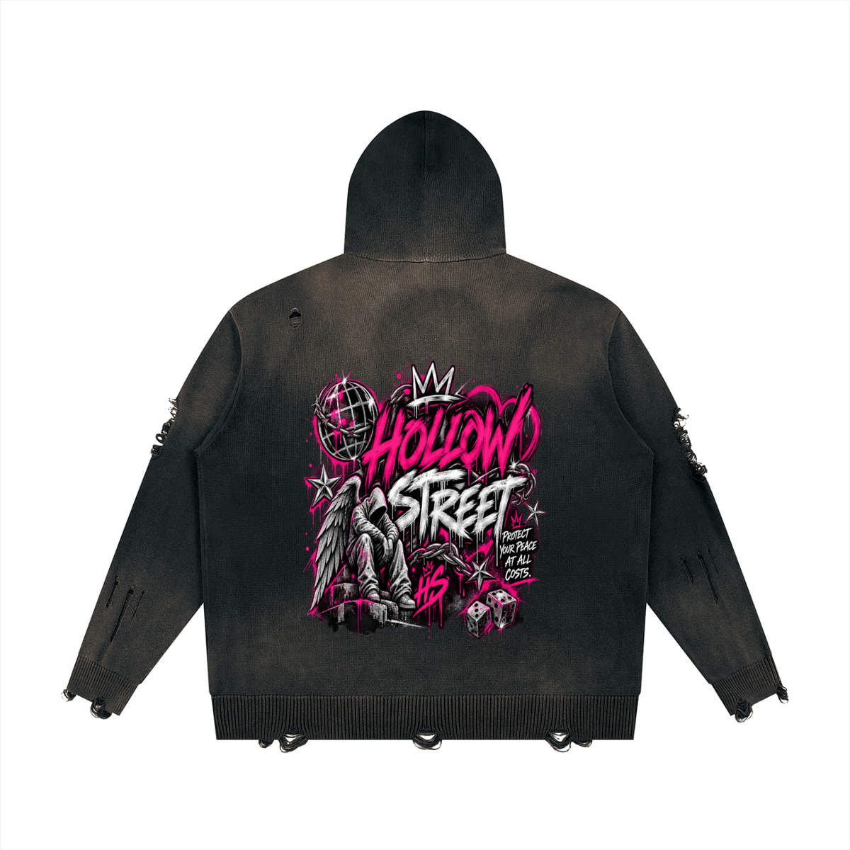 hollowstreet  Distressed Full Zip Sweater