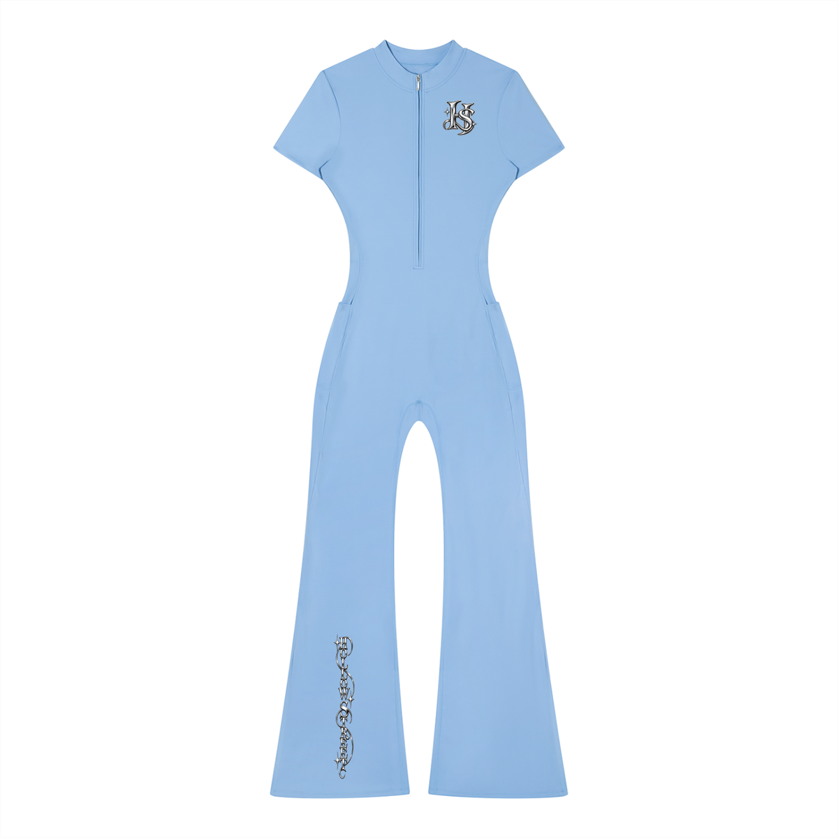 HOLLOW STREET Tight Flared Leg Quarter-Zip Jumpsuit