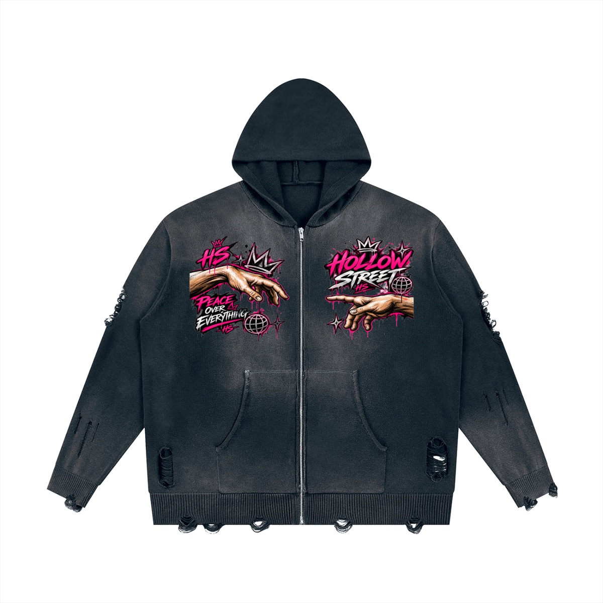hollowstreet  Distressed Full Zip Sweater