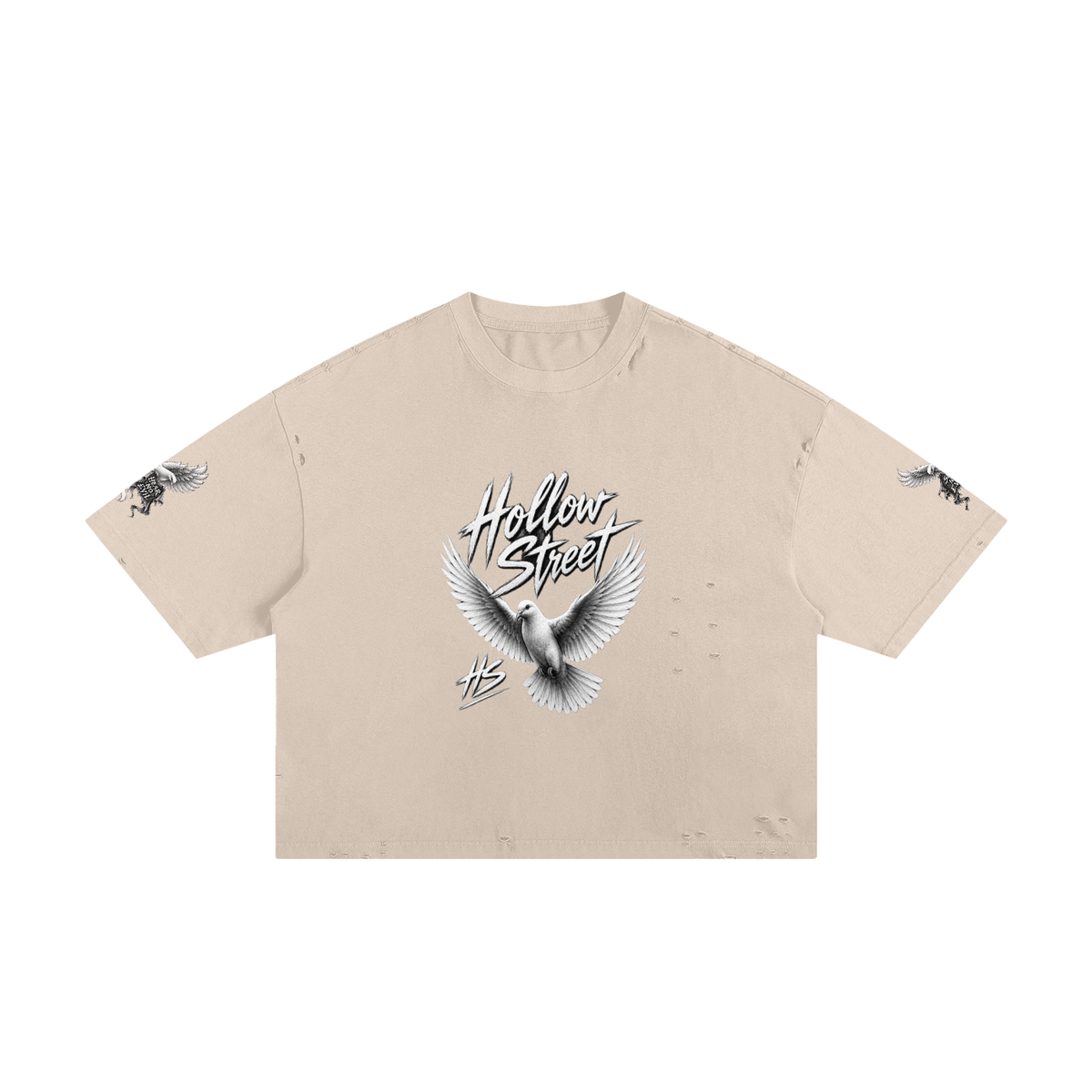 Hollow Street Unisex Classic Frayed Boxy T-Shirt – Cotton Blend, Raw Hem & Neckline, S–2XL