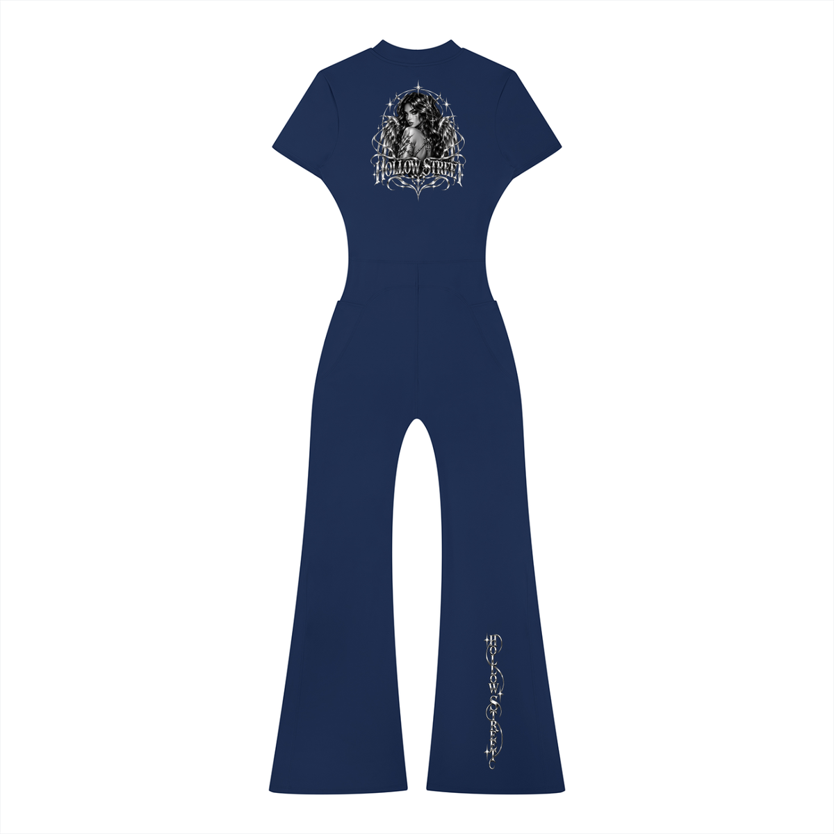 HOLLOW STREET Tight Flared Leg Quarter-Zip Jumpsuit