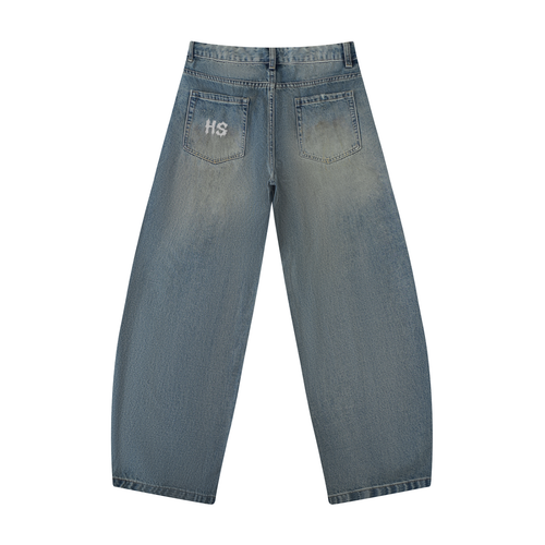 Hollow Street Distressed Barrel Leg Jeans