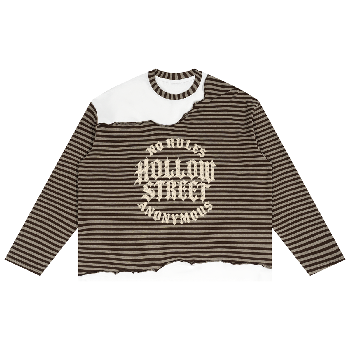 HOLLOW STREET Striped Panel Boxy Long Sleeve T-Shirt