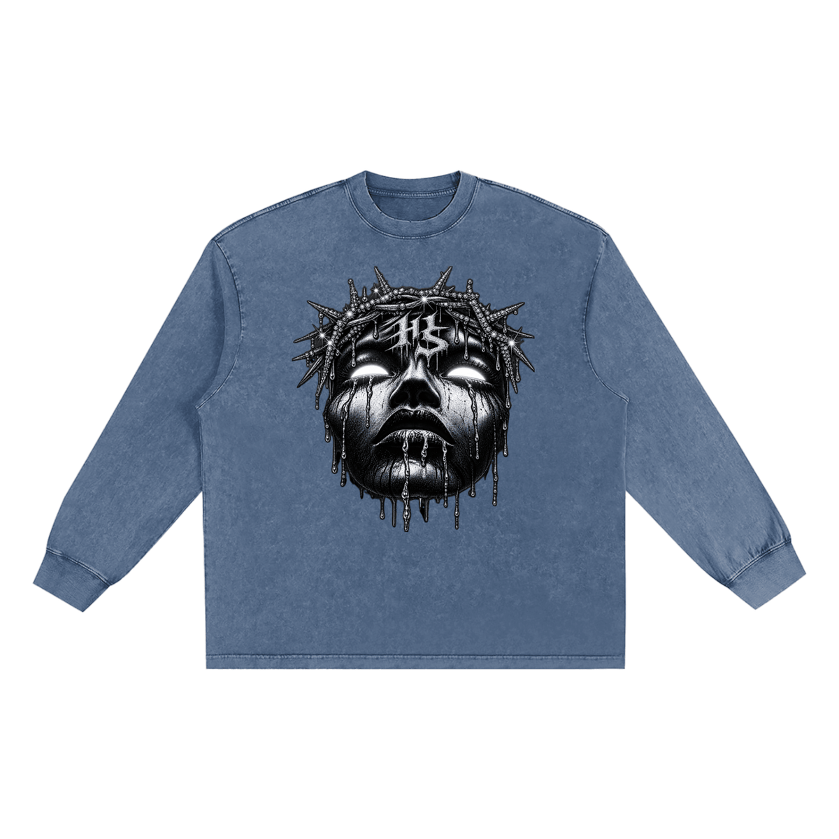 Snow washed frayed edge long sleeve unisex cotton t-shirt