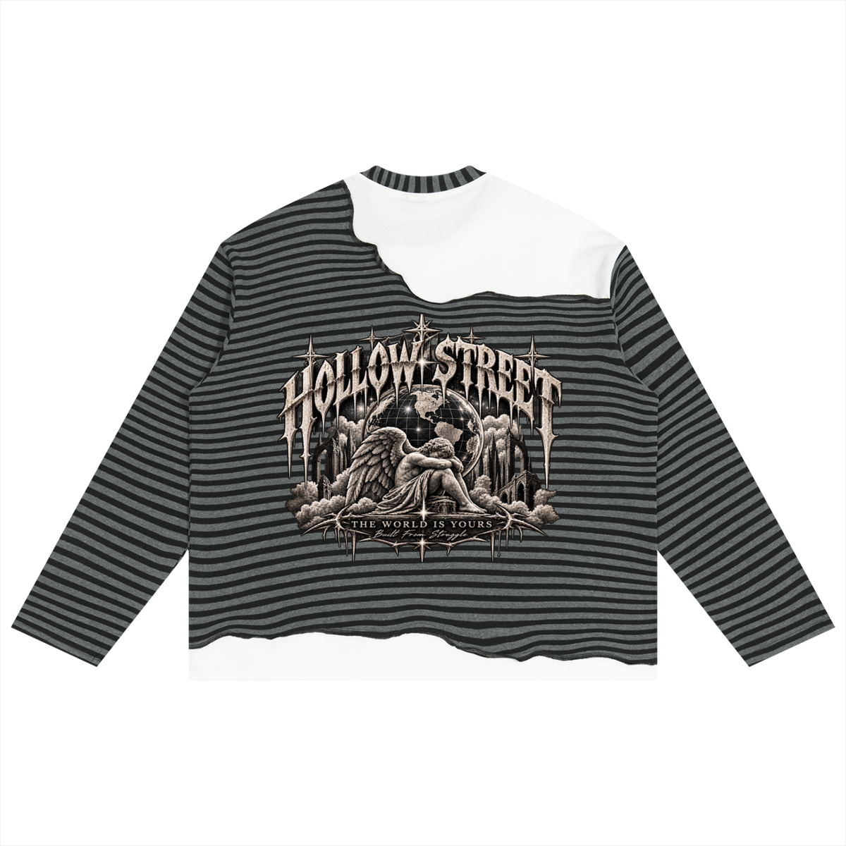HOLLOW STREET Striped Panel Boxy Long Sleeve T-Shirt