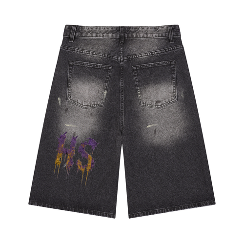 Hollow Street Vintage Wash Wide Leg Denim Shorts