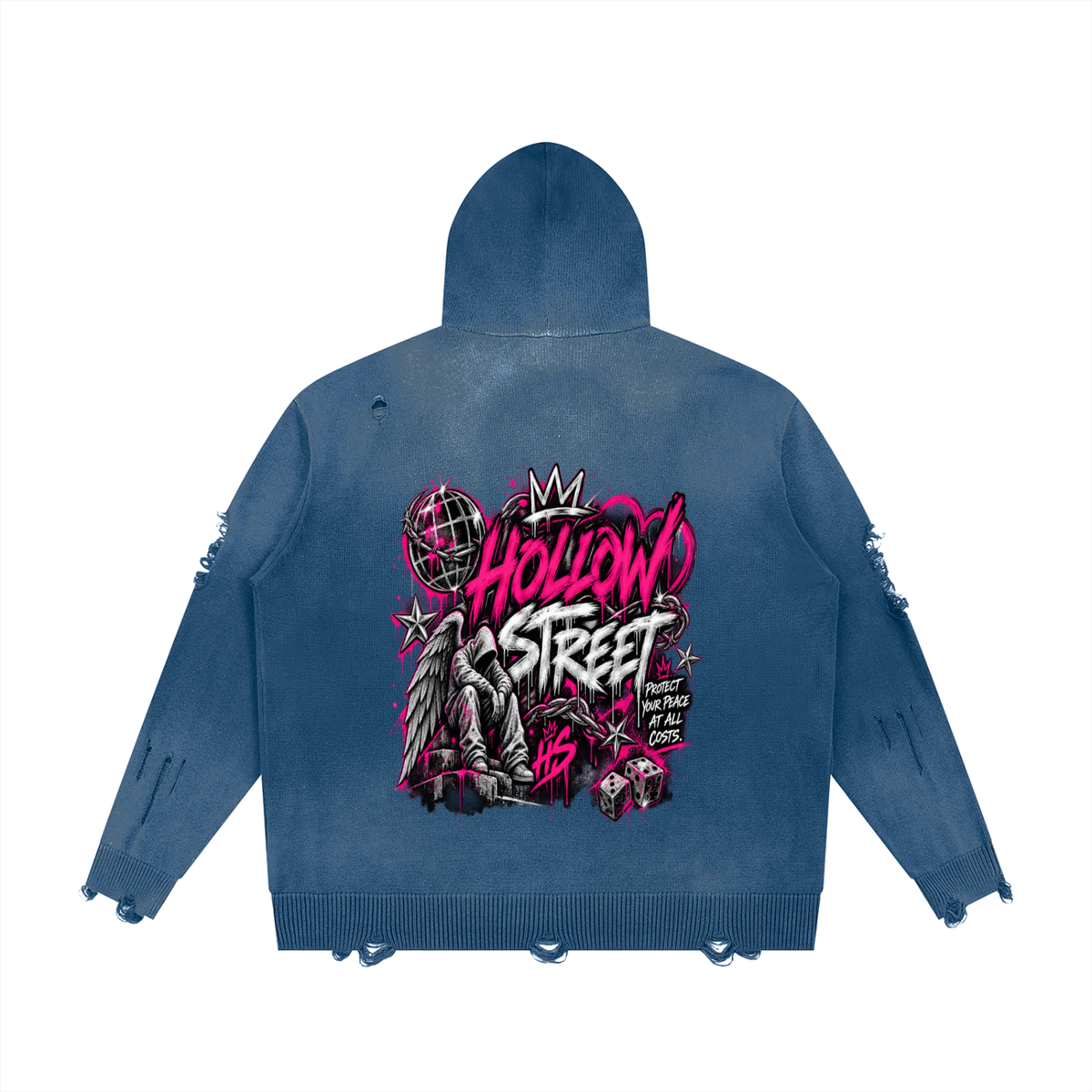 hollowstreet  Distressed Full Zip Sweater