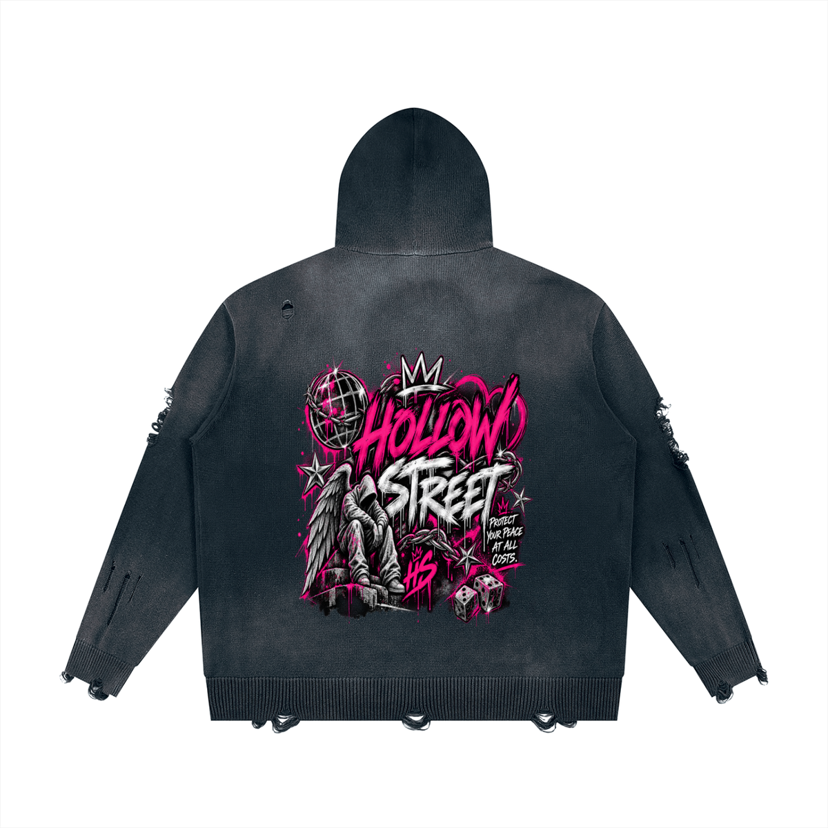 hollowstreet  Distressed Full Zip Sweater
