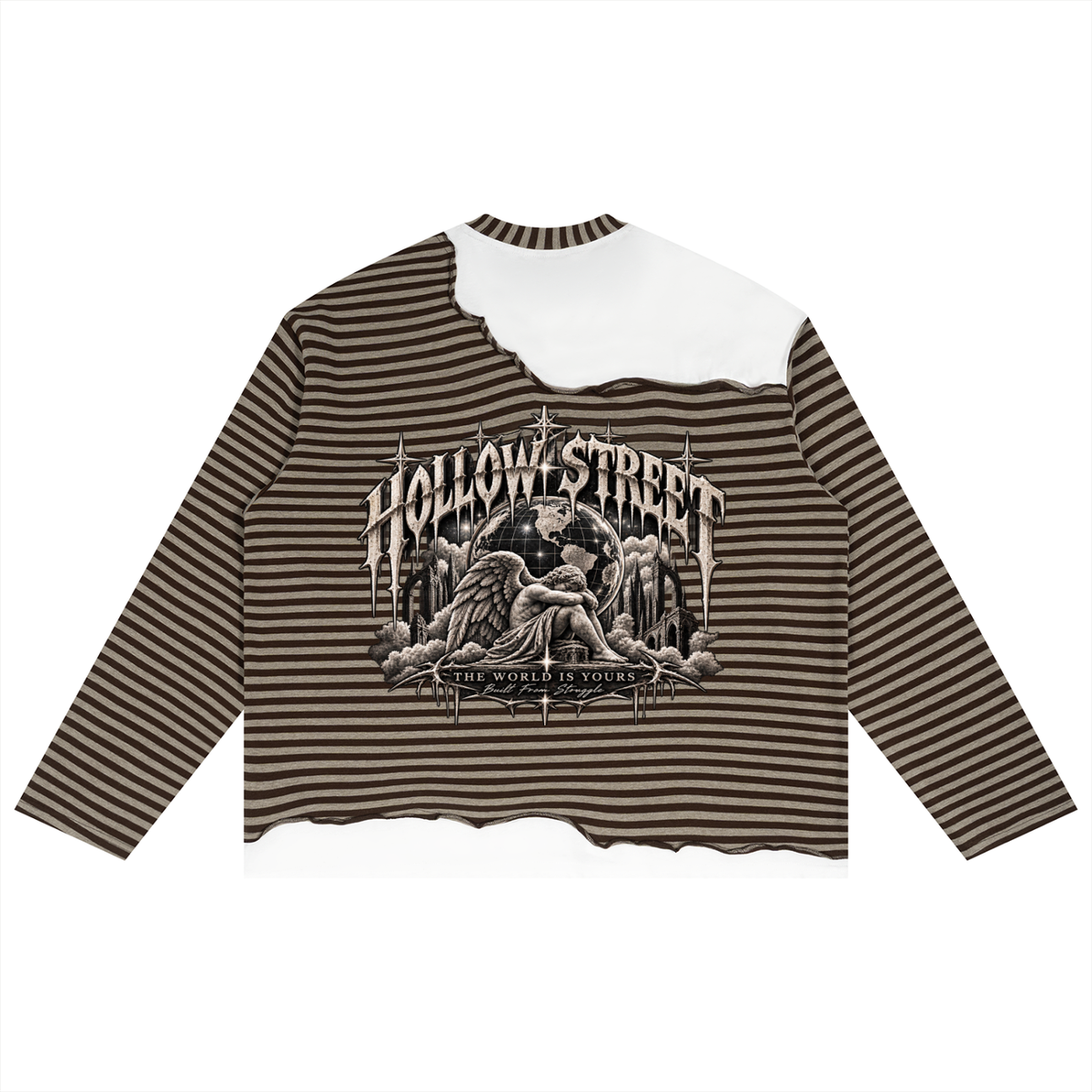 HOLLOW STREET Striped Panel Boxy Long Sleeve T-Shirt