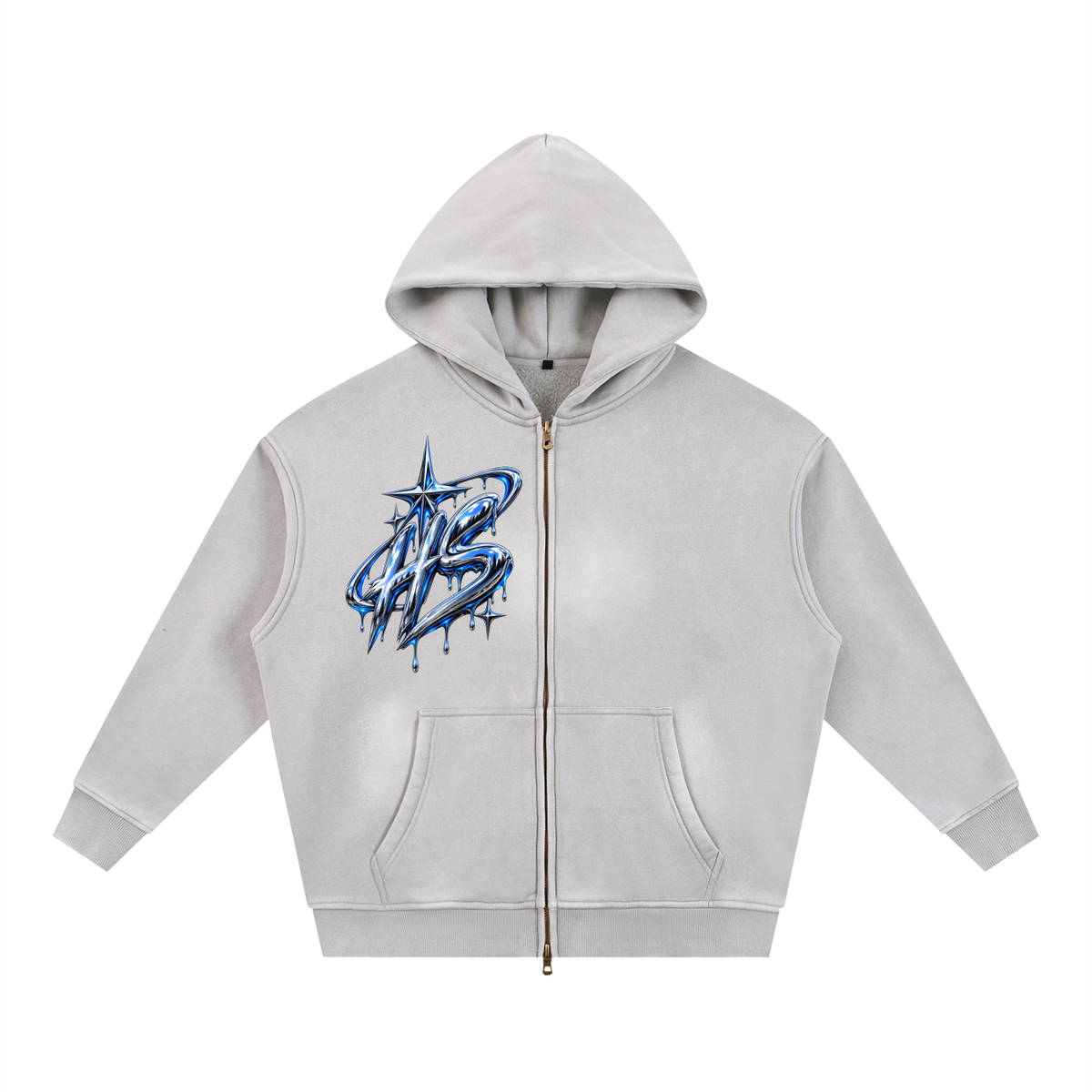 Hollow Street Two-way Zipper Boxy Fleece Hoodie