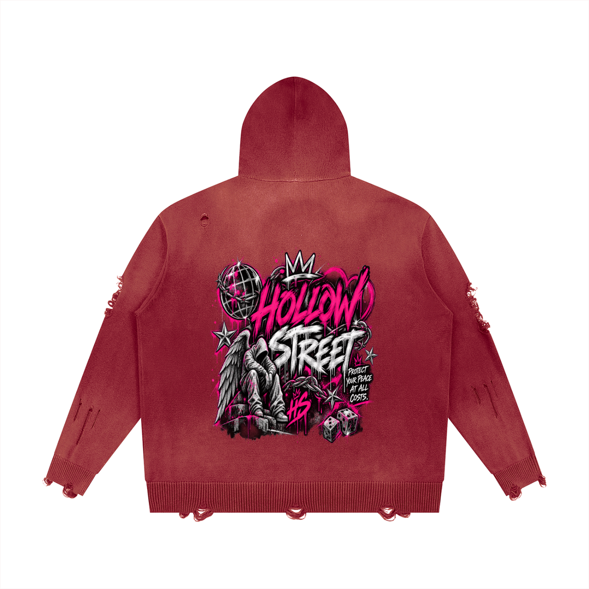 hollowstreet  Distressed Full Zip Sweater