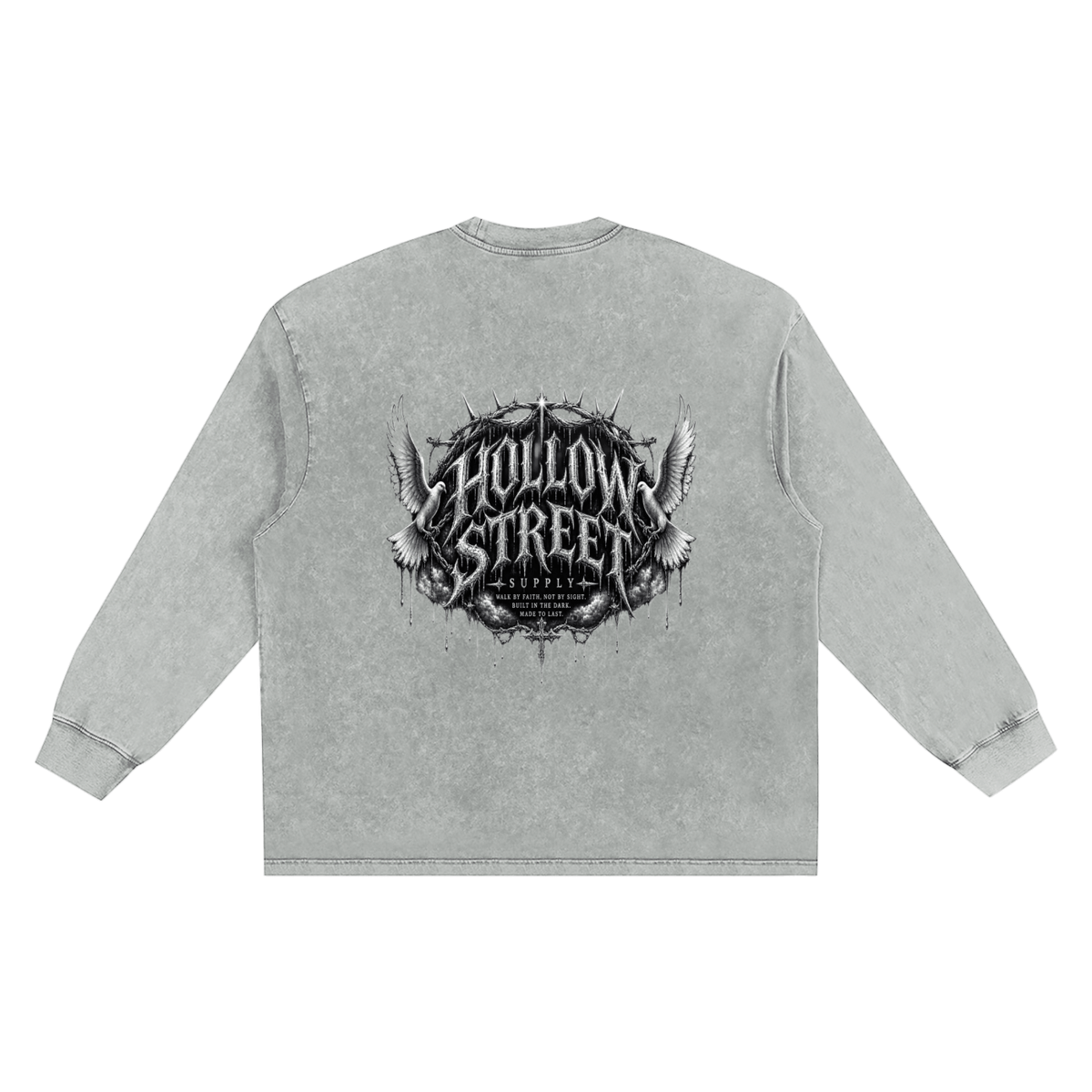 Unisex snow washed frayed edge long sleeve t-shirt in cotton