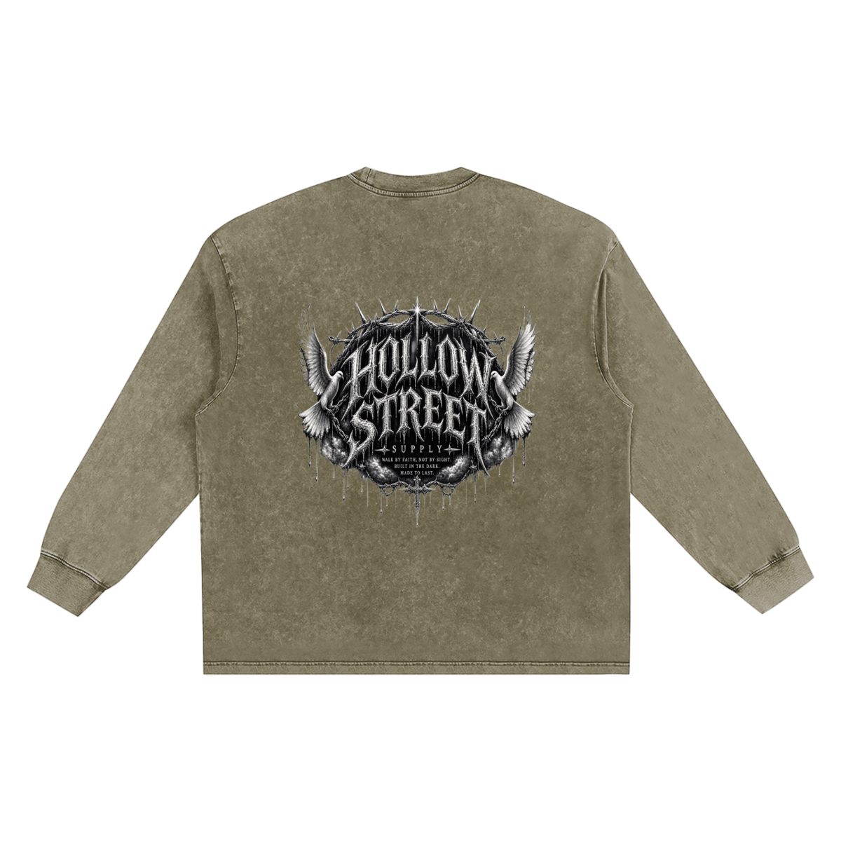 Unisex snow washed frayed edge long sleeve cotton t-shirt
