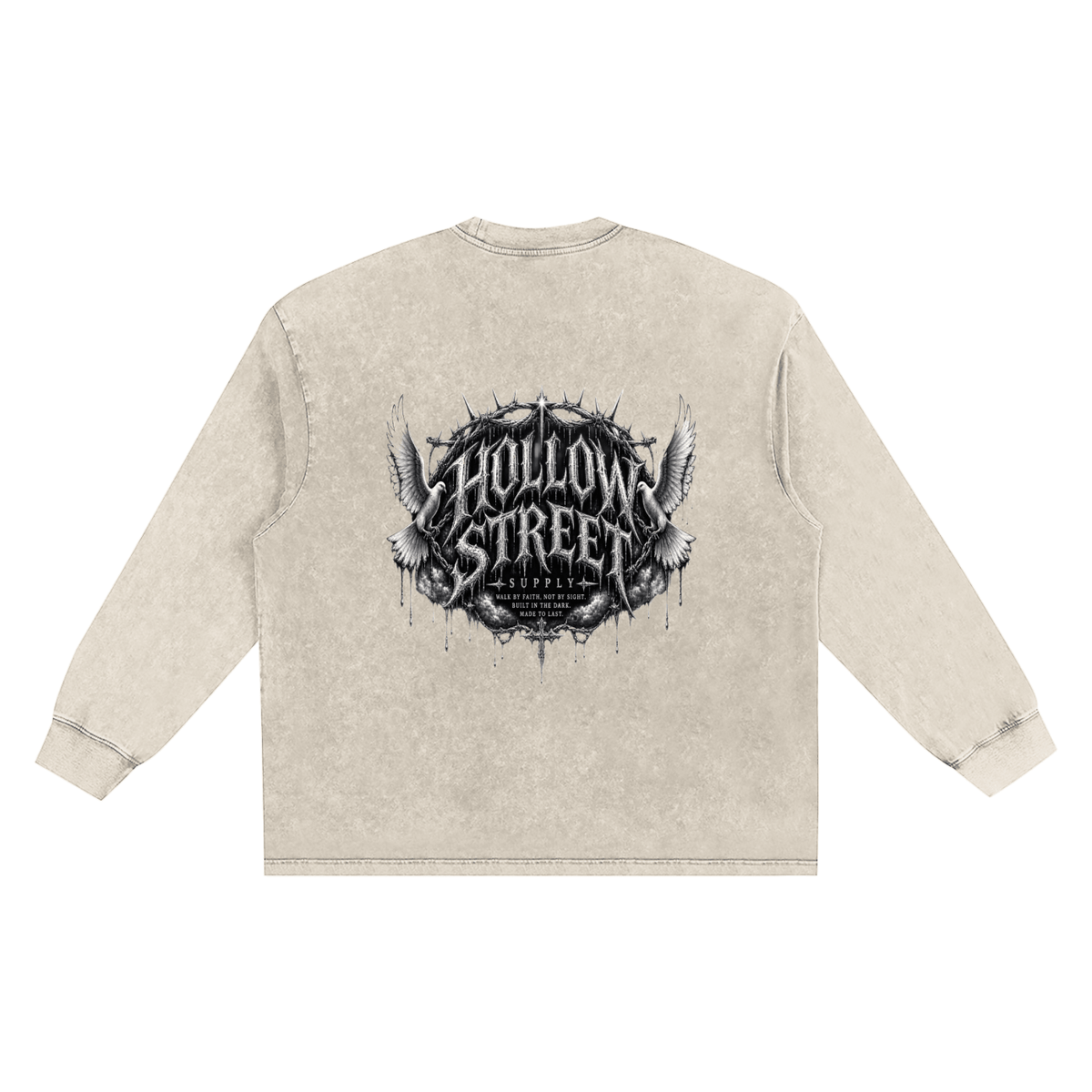 Unisex snow washed frayed edge long sleeve cotton t-shirt
