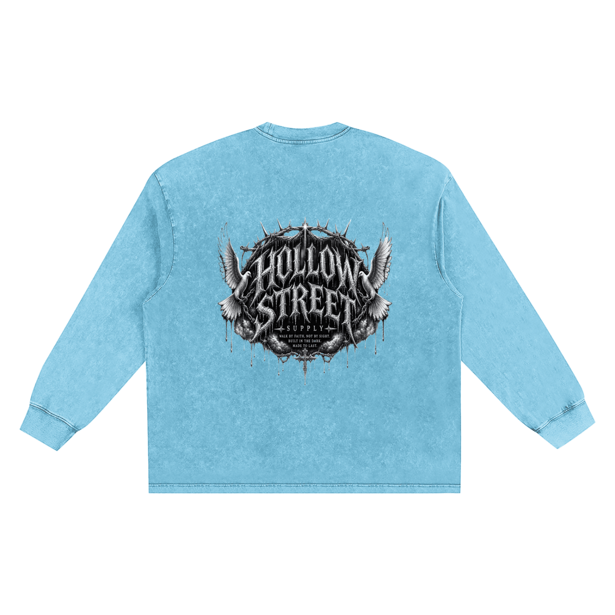 unisex snow washed frayed edge cotton long sleeve t-shirt