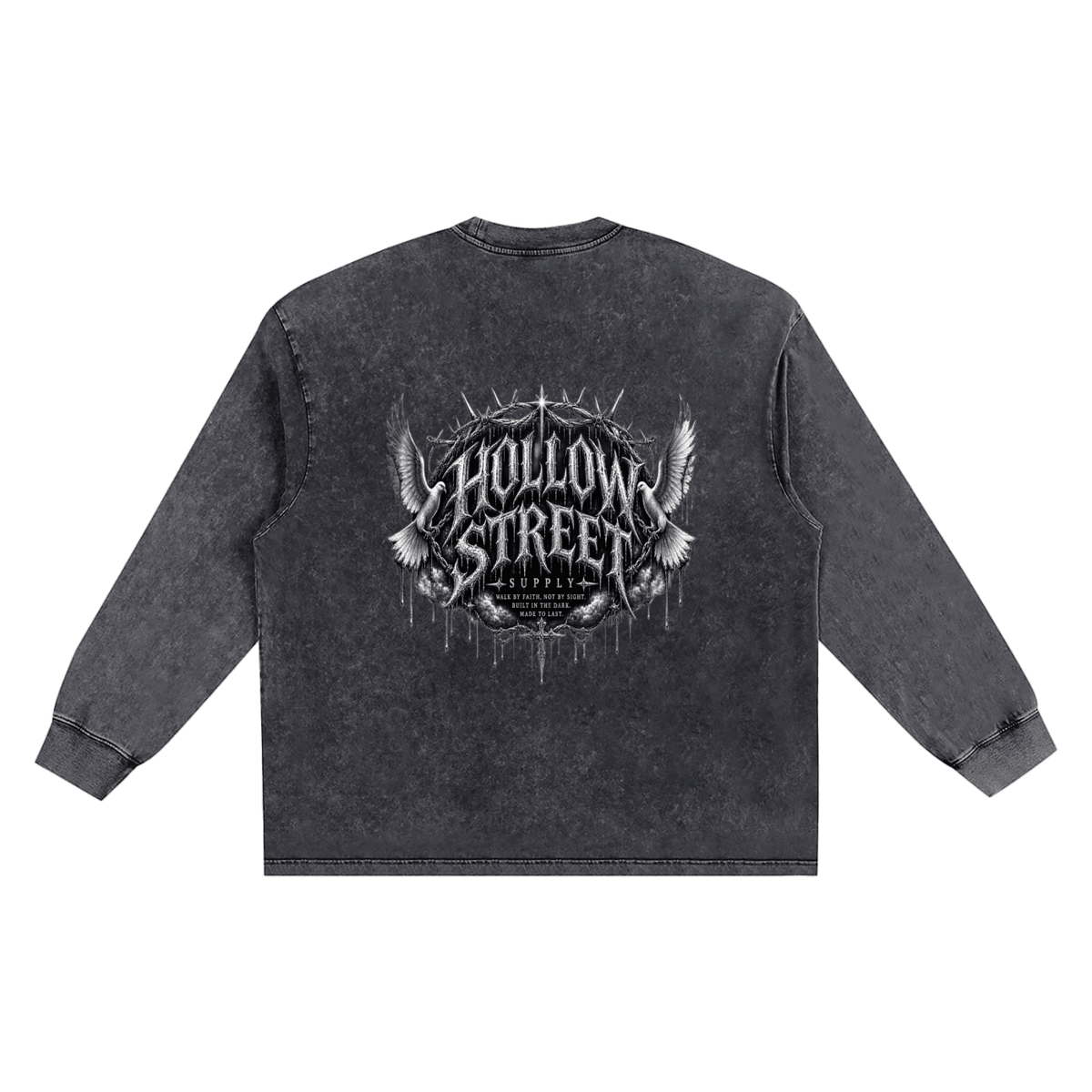 Unisex snow washed frayed edge long sleeve cotton t-shirt