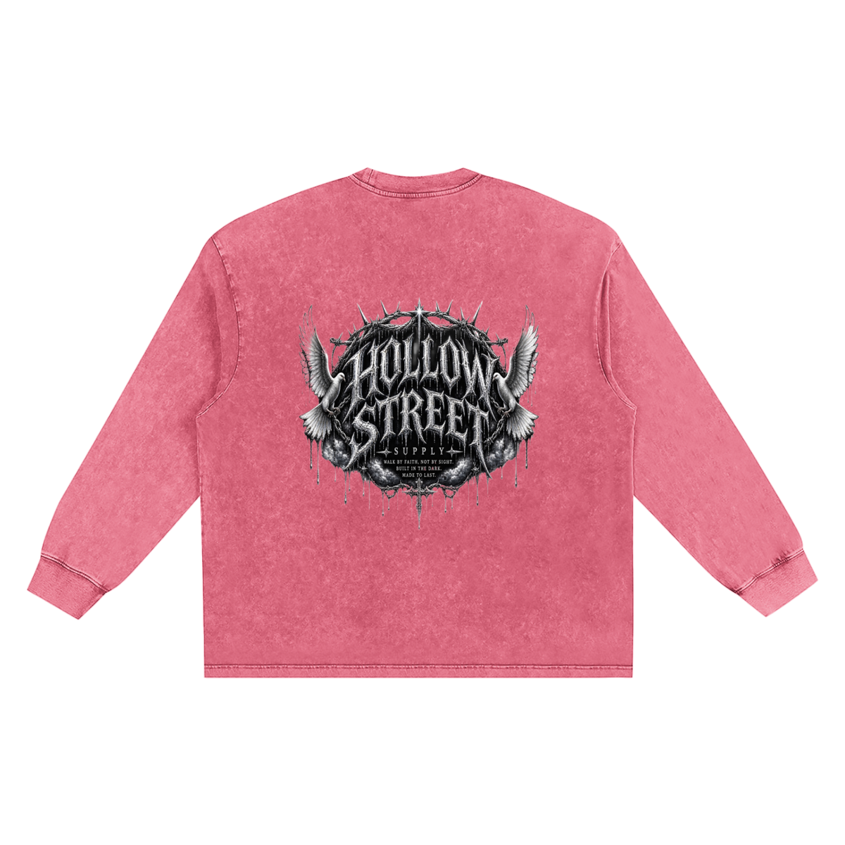Unisex snow washed frayed edge cotton t-shirt with long sleeves