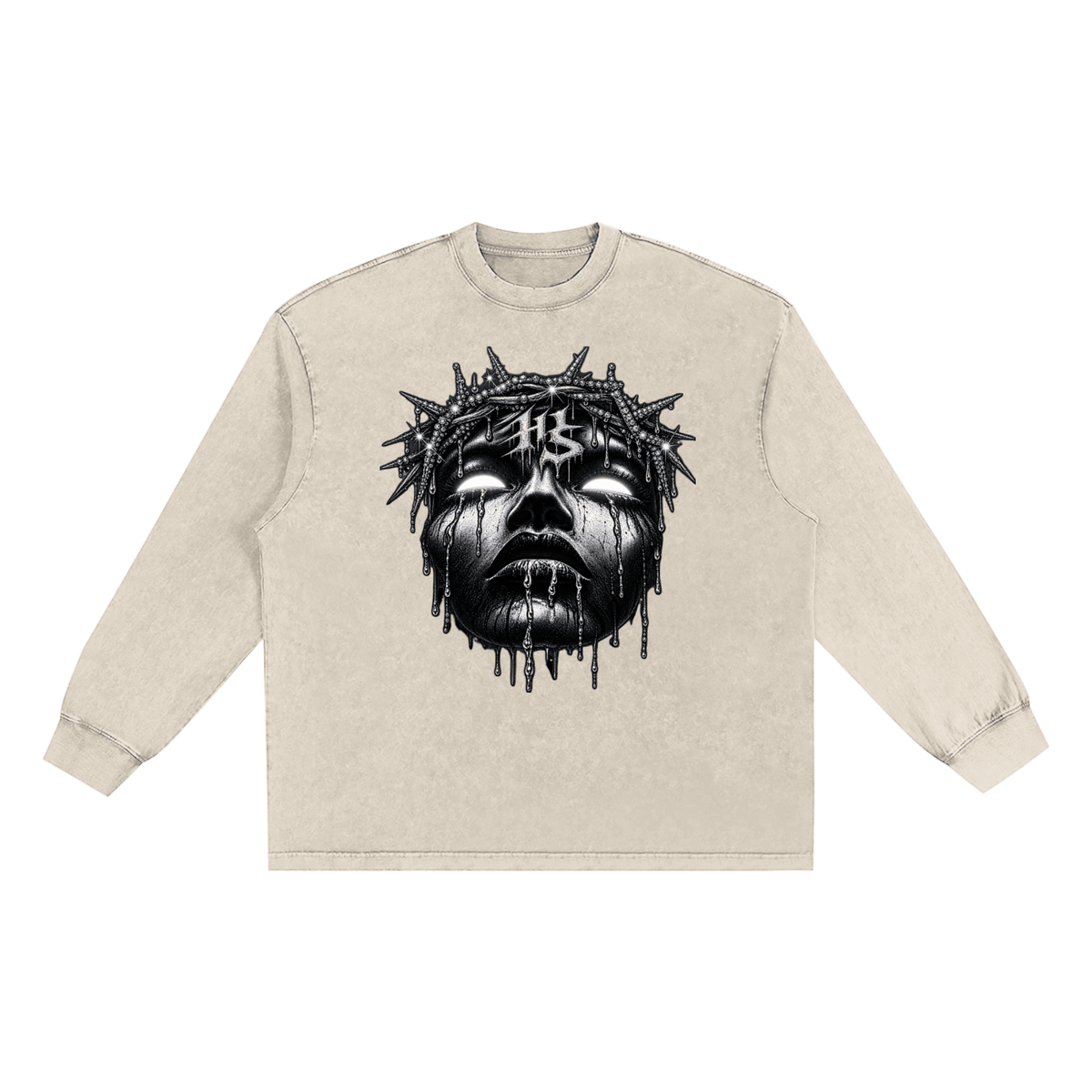 Unisex snow washed frayed edge long sleeve cotton t-shirt