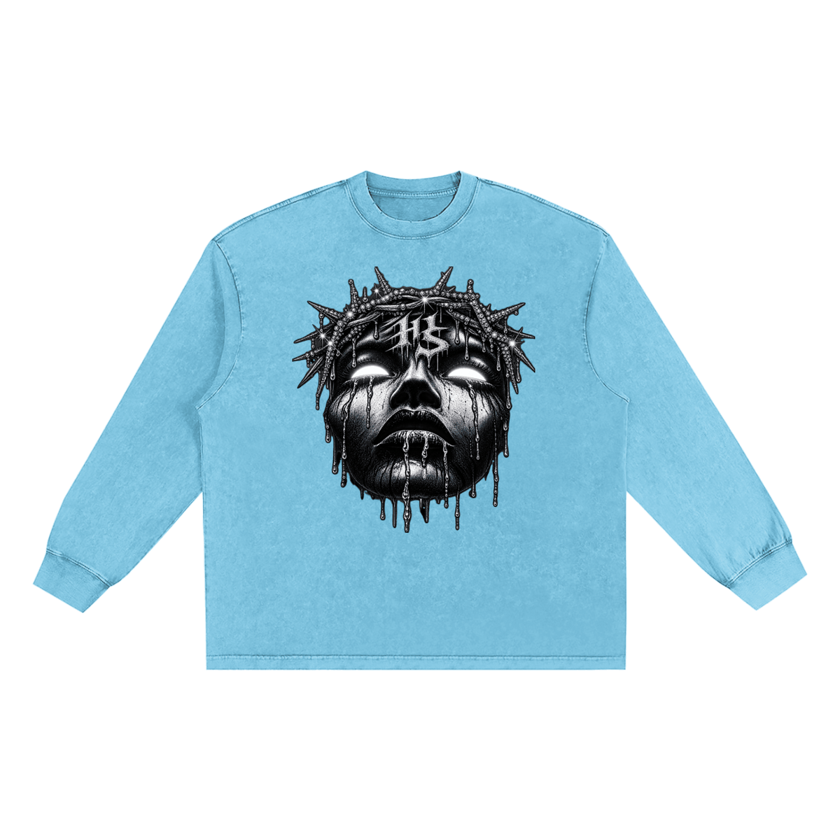 Unisex snow washed frayed edge long sleeve cotton t-shirt