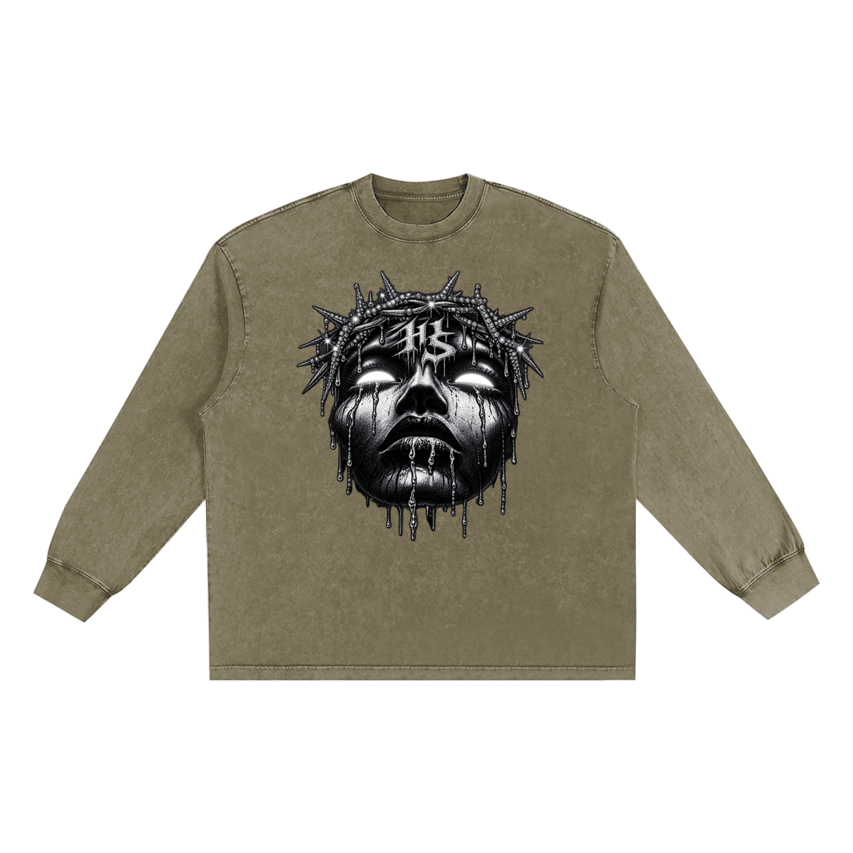 Unisex snow washed frayed edge long sleeve cotton t-shirt casual style