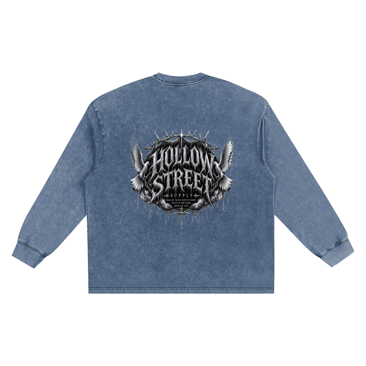 Unisex snow washed frayed edge long sleeve cotton t-shirt