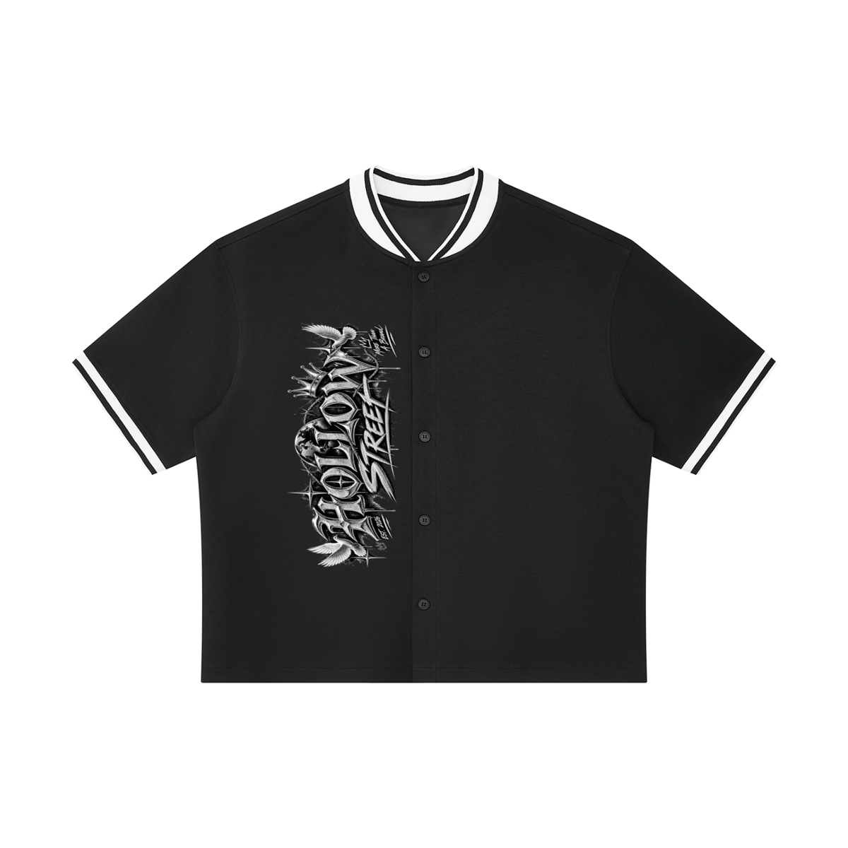 Hollow Street Unisex Oversized Baseball Jersey – Button-Front, Contrast Stitch, S–2XL